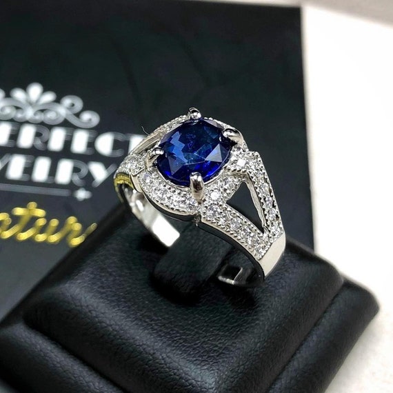 CEYLON 2.64TCW Blue Sapphire & Diamonds in 18K Solid Handmade - Etsy