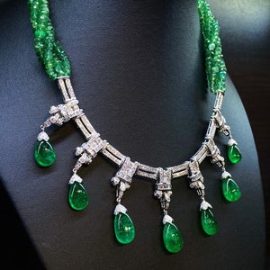 ART DECO Emerald Necklace Top-green Drop Pear Cabochon Natural VS ...