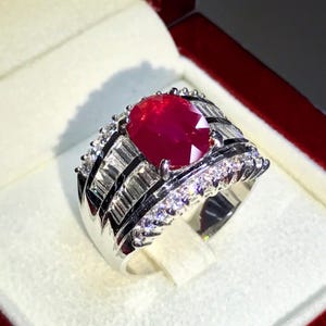 BURMESE 4.12TCW Natural Ruby & Diamonds in 18K Solid White - Etsy