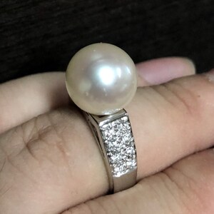 WOW! 12.5mm SOUTH SEA Pearl & 0.49 ct diamonds in 18K handmade solid white gold ring one of a kind handcrafted huge cocktail white australia