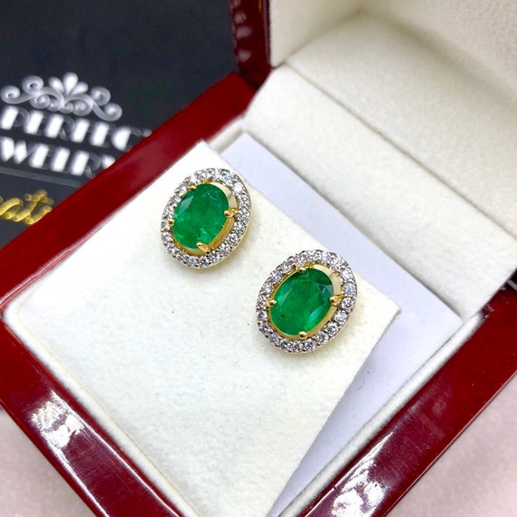 VIVID 2.57TCW Emerald VS Diamonds in 18K solid yellow gold | Etsy