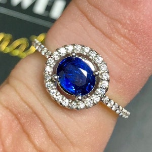 CEYLON Blue Sapphire & Diamonds in 18K solid handmade white gold ring engagement new vintage clean wedding gift september royal cornflower
