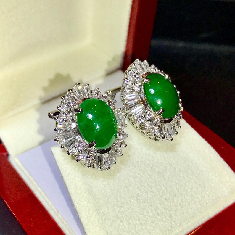 HUGE 10.08TCW Burmese Jade & VS Diamonds in 18k Solid White | Etsy