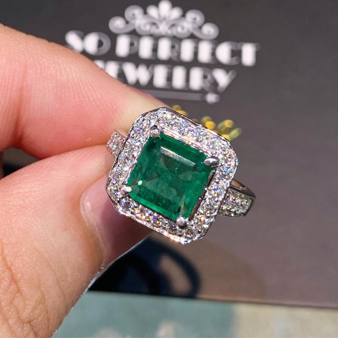 STUNNING 2.53TCW Emerald VS Diamond 18k solid white gold ring | Etsy