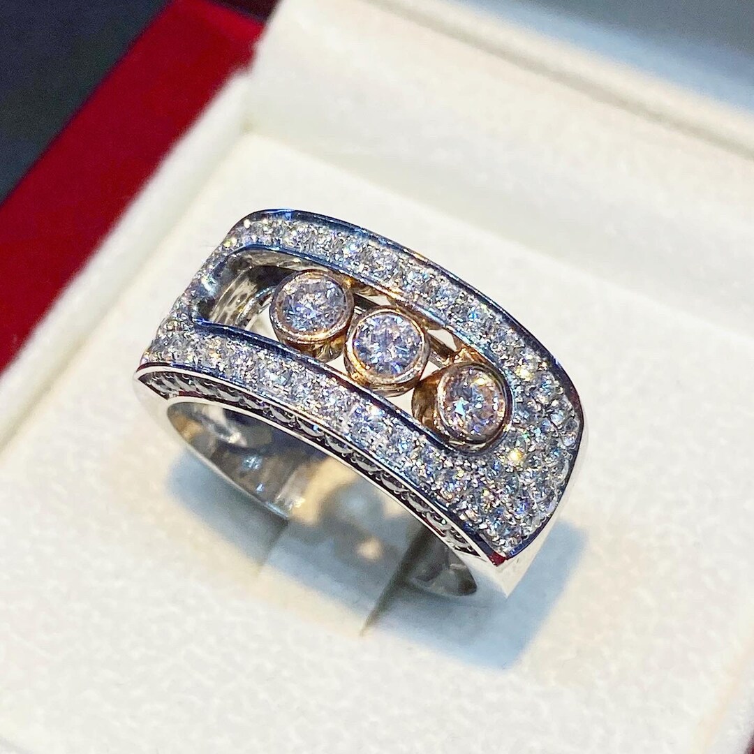 MOVABLE! 1.42TCW NATURAL F/VS Diamonds 18K Solid White Gold Ring ...