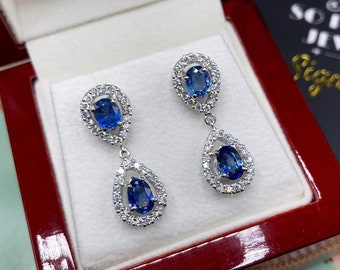 STORDIMENTO 4.10TCW zaffiro blu CEYLON & VS diamanti 18k oro bianco orecchini handmade naturale penzolano Fiordaliso matrimonio Lampadario