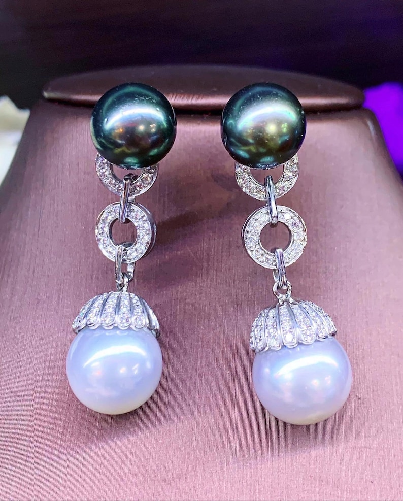 HUGE White South Sea Pearls VS Diamonds in 18K Solid White Etsy