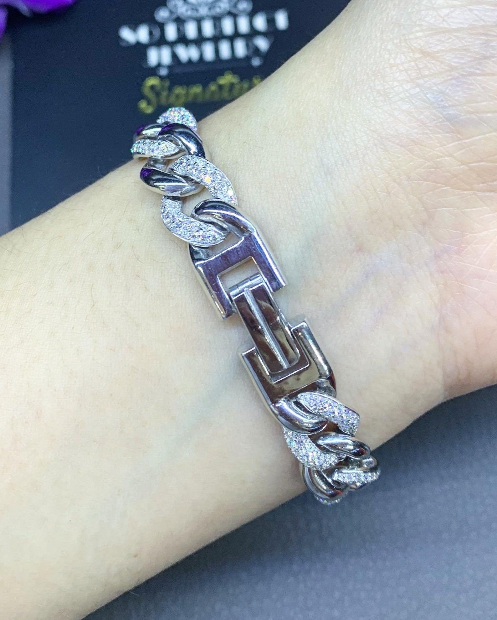 CHAIN! 2.75TCW F/VS Diamonds in 18K Solid White Pink Gold Bracelet ...
