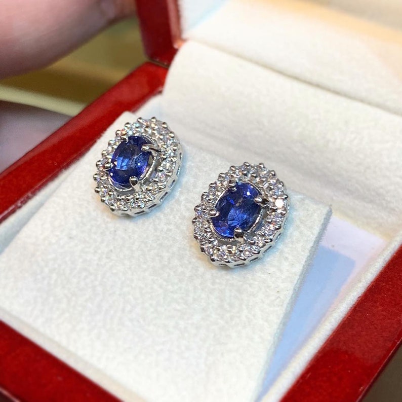CEYLON 3.02TCW. BLUE Sapphires & Diamonds 18K Solid White Gold - Etsy