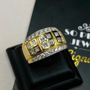 HUGE 1.61TCW Princess & Round Diamond in 18K solid yellow gold wedding natural engagement VS princess solitaire unisex mens certified man
