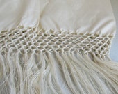Fringed Table Drape, Macrame Edgework, Tapestry Fabric, Table Covering or Curtain We also have Corn Bags, Baby Quilts, Dog Toys, Vintage