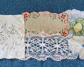 Vintage Doily Lot of 6, Crocheted, Linen, Small Doilies, White and Colorful We also have Corn Bags, Baby Quilts, Dog Toys, Afghans, China