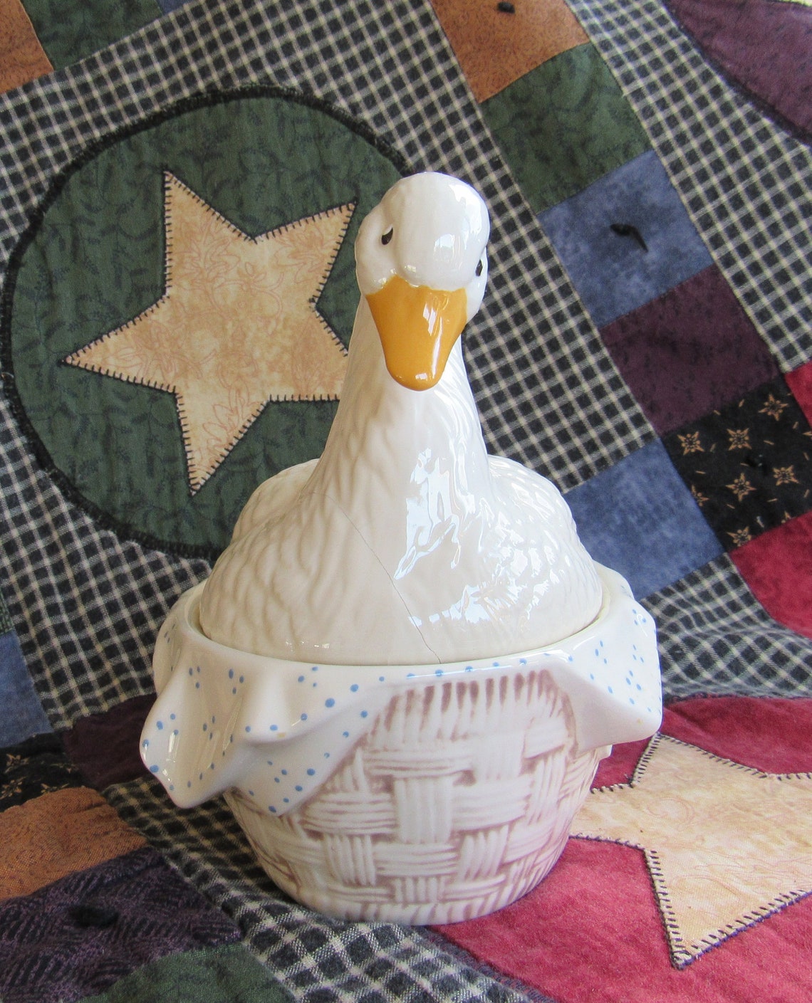 Nesting Goose Trinket Box Goose in Basket Covered Dish We Etsy