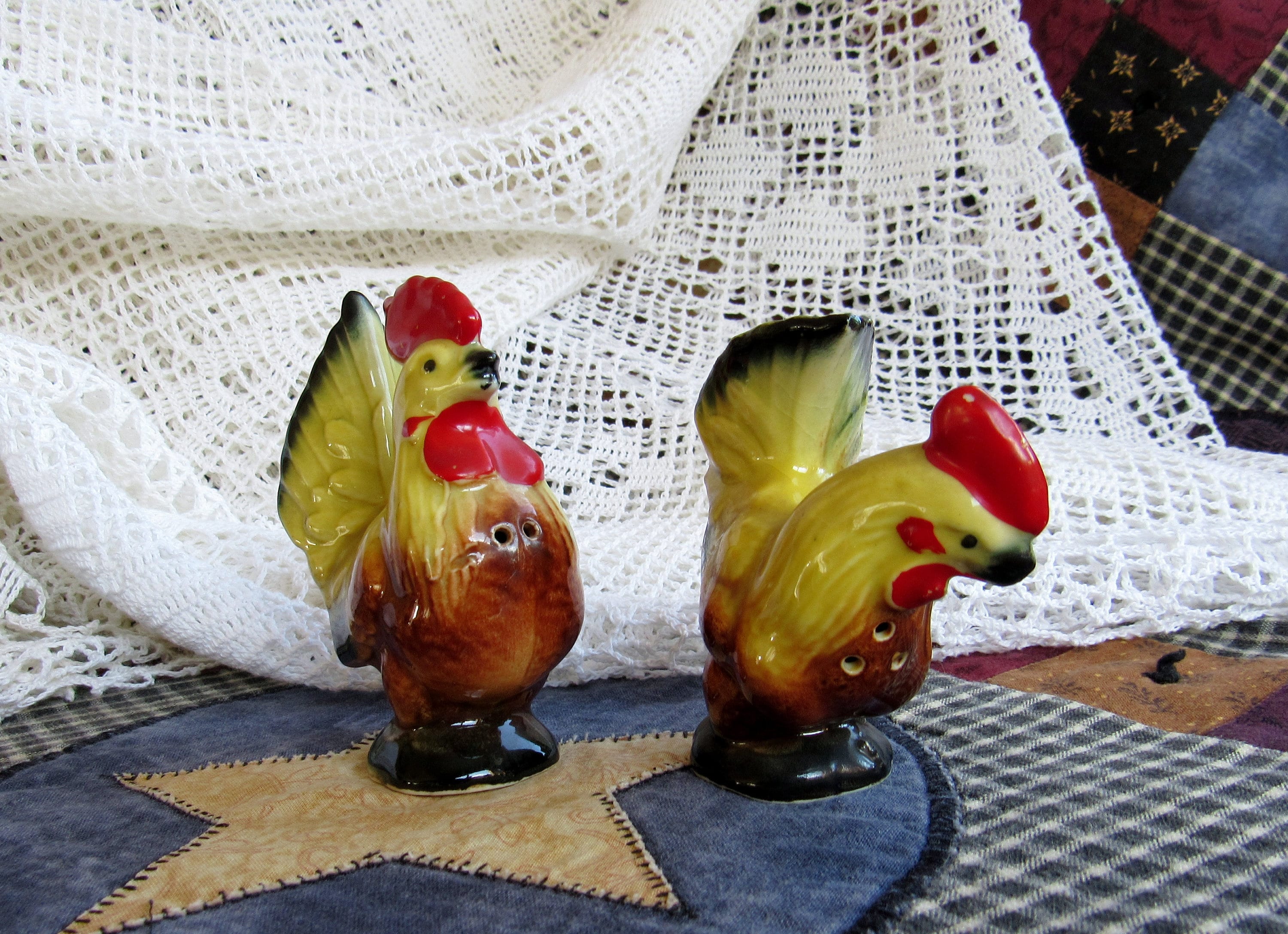 Vintage Rooster and Hen Salt and Pepper Shakers Hand Painted | Etsy