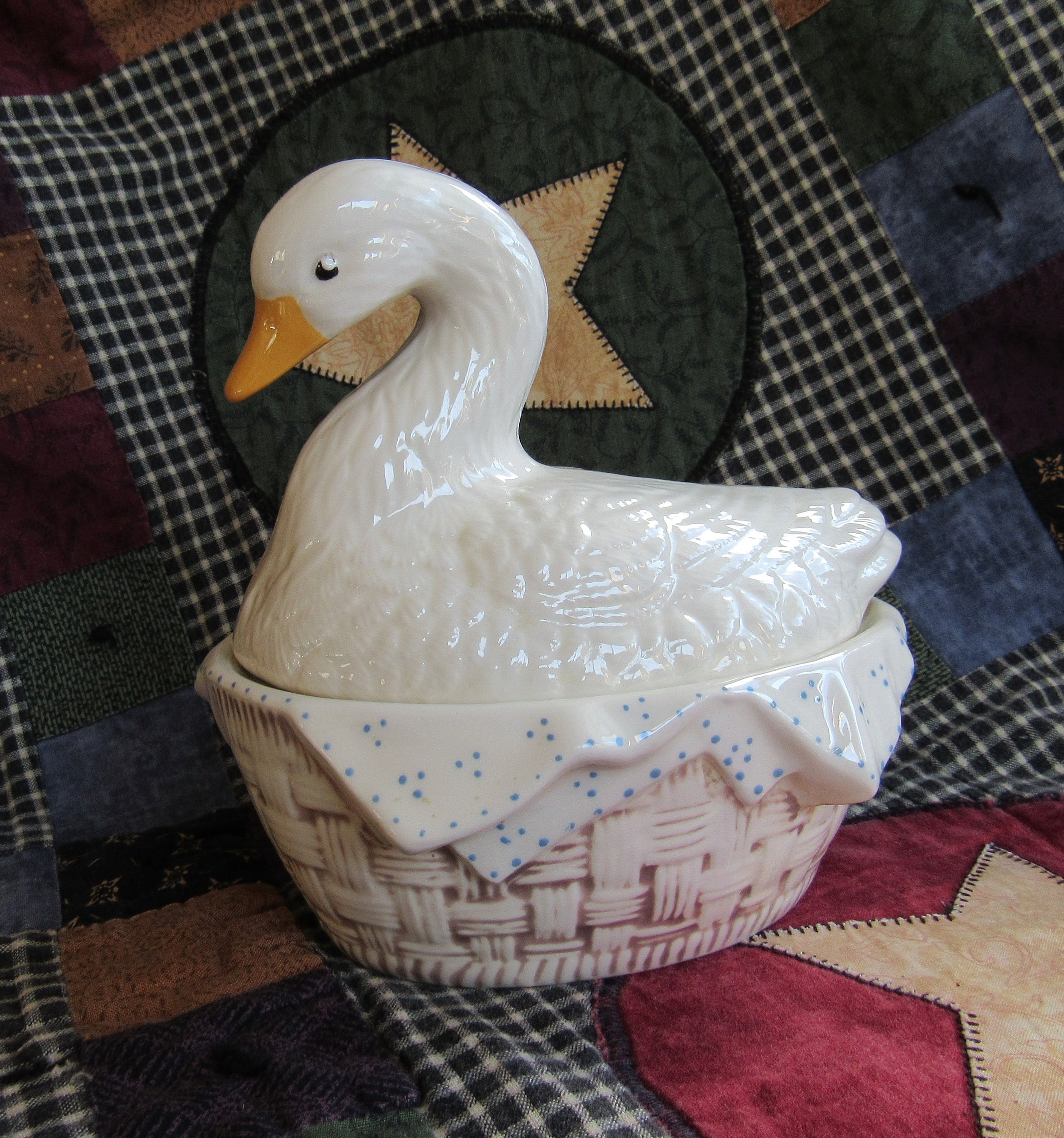 Nesting Goose Trinket Box Goose in Basket Covered Dish We Etsy