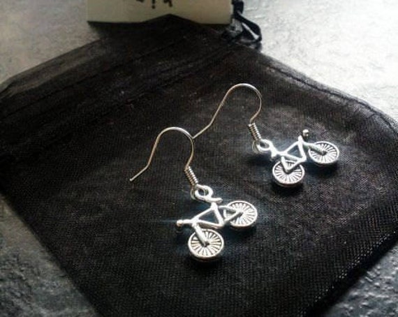 Bicycle Earrings Lovely Gift for Cyclists or Rider Present Ear Beautiful Silver plated wires suitable for pierced ears alloy charm