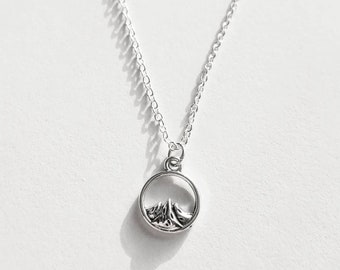 Mountains on silver chain  Necklace.  Small charm adventure gift for Climber,  Hikers or Rock climbing perfect jewellery gift