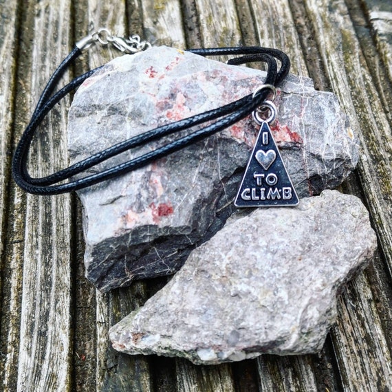 I Love To Climb - Rock Climbing Pendant on Black Cord Necklace with Climbing Design Charm Excellent Gift for Climbers Bouldering Belay