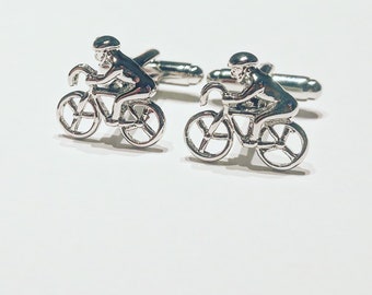 Bicycle Rider Cufflinks Mountain Biker or Cyclist Gift Cuff links Gift Idea, Novelty Cycle theme Formal Wear and Weddings Dress Up