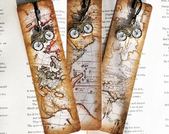 Bicycle Bookmark Travel Map Bike Tour Gift for Cycle Rider made for Touring Cyclist Book mark Bike Packing Gift