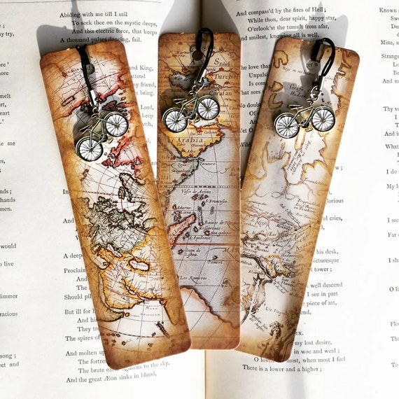 Bicycle Bookmark Travel Map Bike Tour Gift for Cycle Rider made for Touring Cyclist Book mark Bike Packing Gift