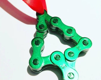 Christmas Bicycle Chain Tree Decoration Handmade Gift will be loved by any Cyclist or Bike Rider Xmas Bike Gift or Secret Santa idea Cycle