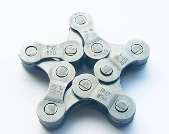 Silver Star Fridge Magnet Made from Bicycle Chain Great for Bike Riders and Cyclists, Fun Xmas Christmas Stocking Filler or Present