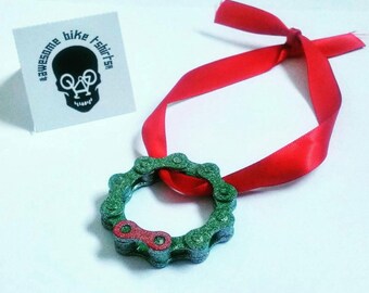 Christmas Wreath made from Bicycle Chain Great for Bike Riders and Cyclists, Fun Xmas Tree Decorations, Stocking Filler or  Present