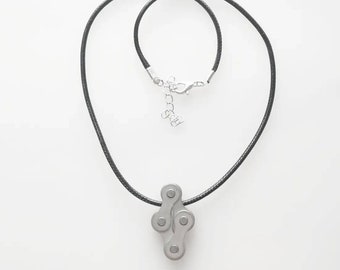 Bicycle Chain Fidget Necklace on a Black Cord Wonderful Gift for Mountain Biker or Cyclist Silver Clasp Bike Gift Idea