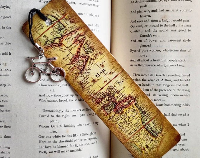 Travel Map Bookmark Bike Tour Gift for Cycle Rider made for Touring Cyclist Book Reader Bookworm Bicycle