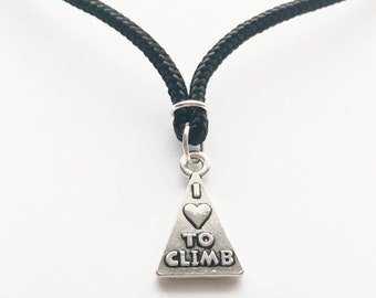 Love To Climb Design Necklace on a Cord Wonderful Gift for climbing or rock climber bloudering Silver Clasp Climbing Birthday Present