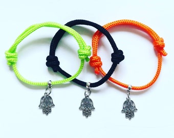 Yoga Bracelet Gift, Hamsa Palm Hand Design Charm on cord, Happiness and good fortune. Buddha Protection