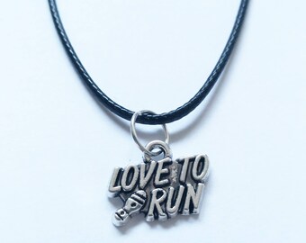 Love To Run Necklace on a Black Cord Wonderful Gift for Any Runner or Jogger Strava Silver Clasp Awesome Birthday Present