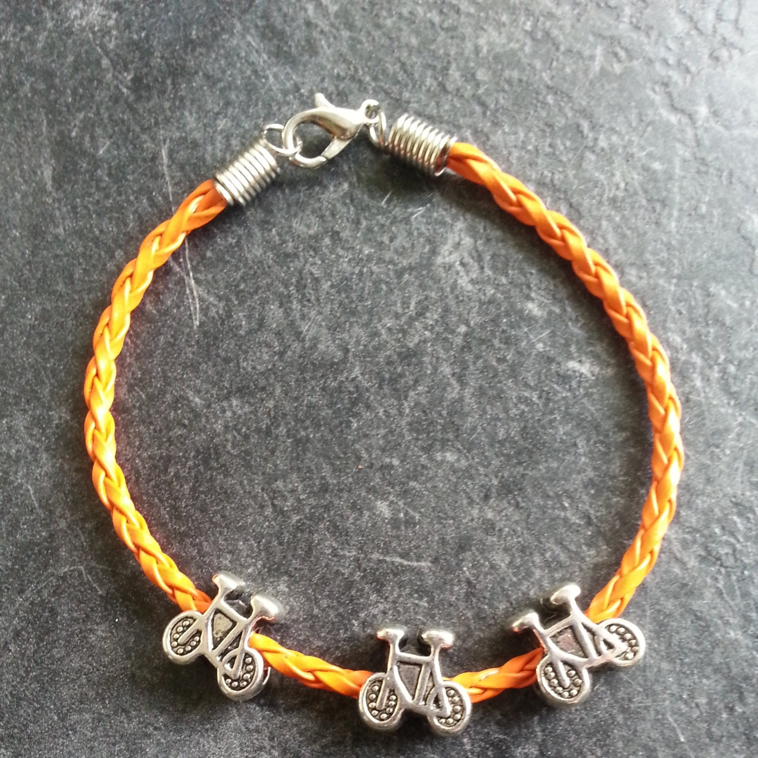 Leather Bracelet with Three Bike Charms Great Gift for a