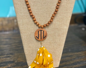 Wood Bead Disc Tassel Necklace | Wood Necklace | Tassel Necklaces | Monogram Necklaces | Personalized Necklace | Custom Necklaces |