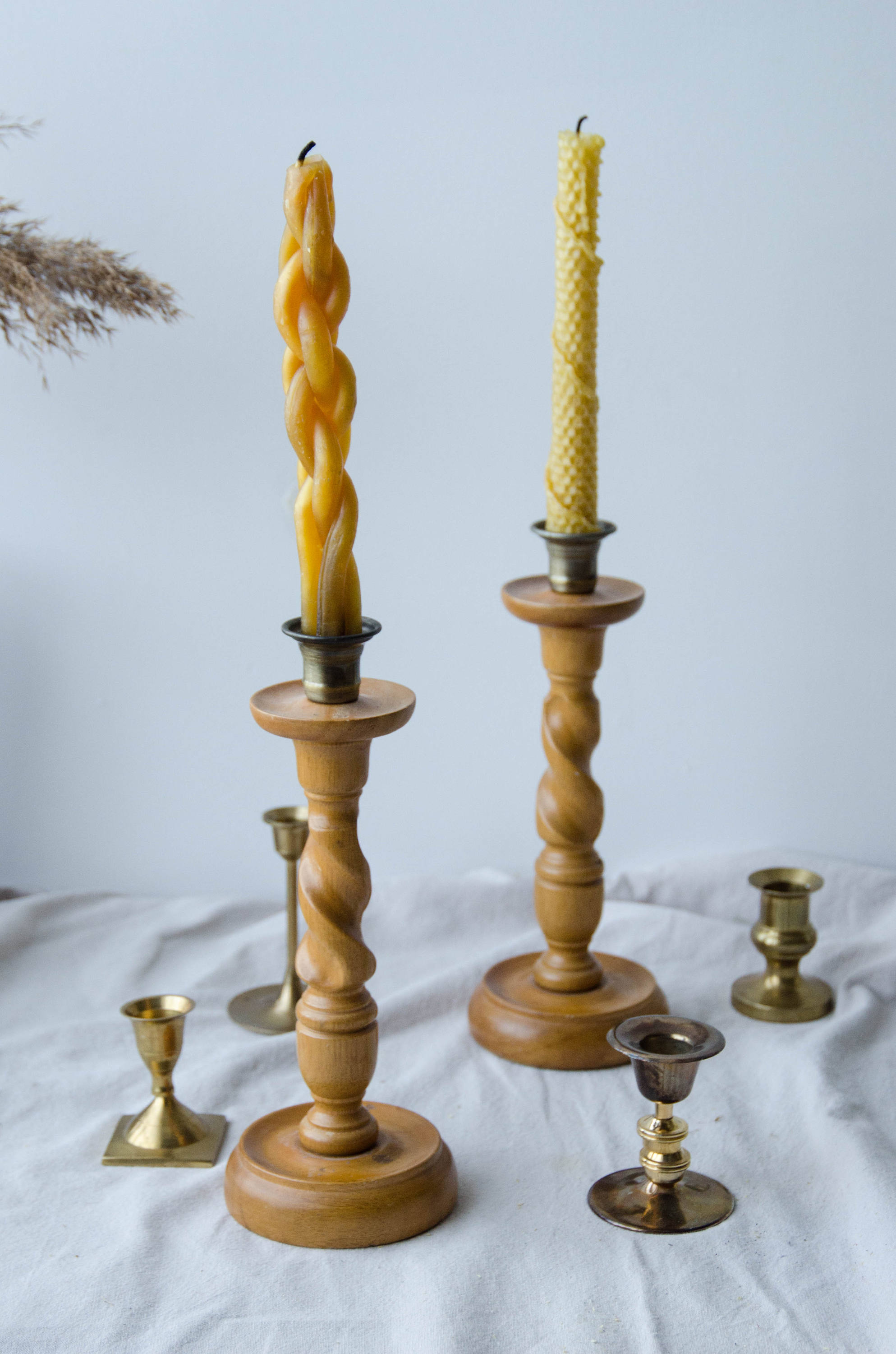 Vintage Wood Candle Holders Set Of 2