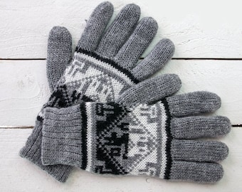 Graue Handgemachte Warme Winter Alpaka Mischung Strickhandschuhe, Männer, Frauen