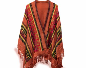 Orange Unisex Handgemachter Traditioneller Südamerikanischer Poncho