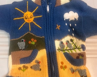 Dark Blue Hand Knitted, Fair Trade Children's Cardigan with Pixie Hood, by INKITA.