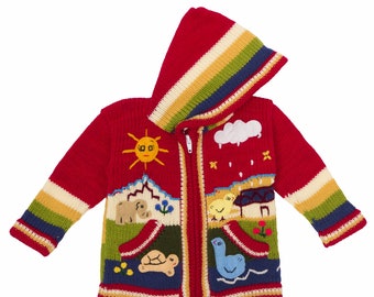 Red Hooded, Hand Knitted, Fair Trade Children's Cardigan, by INKITA.