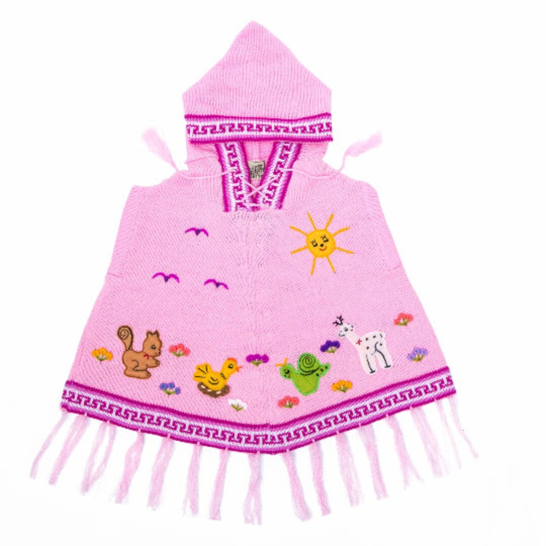Light Pink Kids Ponchos, Children Ponchos,hand Knitted,with Hood. - Etsy