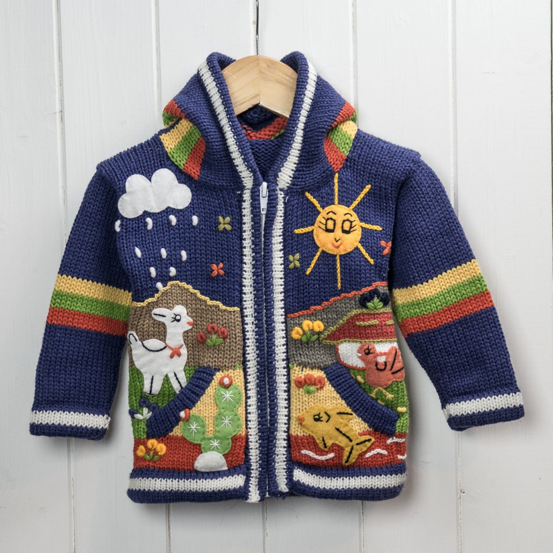 Blue Hooded Hand Knitted Fair Trade Children's Cardigan - Etsy UK