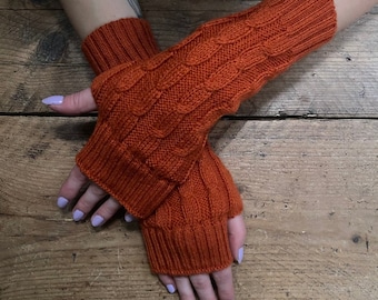 Hand Knitted Fingerless Alpaca Wool Gloves. Extremely Warm & Functional. Women's. Wrist Warmers.