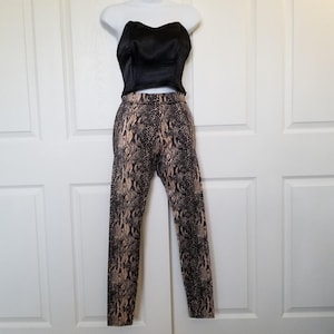 Black Gold Snakeskin Spandex Pants/Leggings, Satin Bustier Top Size Medium