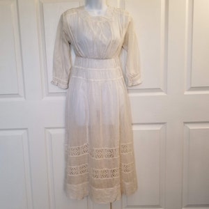 Edwardian Dress Cotton Muslin Off White Small Size