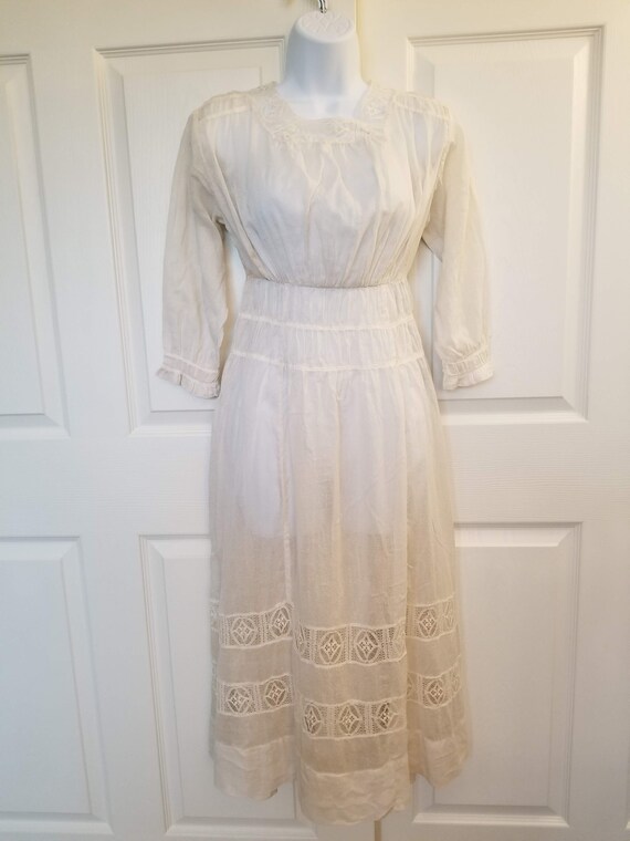 Edwardian Dress Cotton Muslin Off White Small Size - image 3