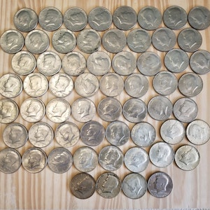 60 Kennedy Half Dollars, Mixed Dates, Good Circulated Condition