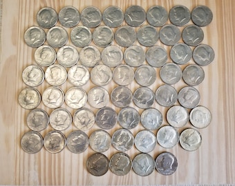 60 Kennedy Half Dollars, Mixed Dates, Good Circulated Condition