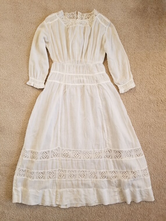 Edwardian Dress Cotton Muslin Off White Small Size - image 4