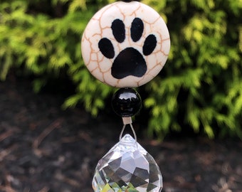 Rear View Mirror, Paw Print Crystal Suncatcher for your Car, Rainbow Maker, Window Suncatcher, Asfour Crystal, Hanging Crystal